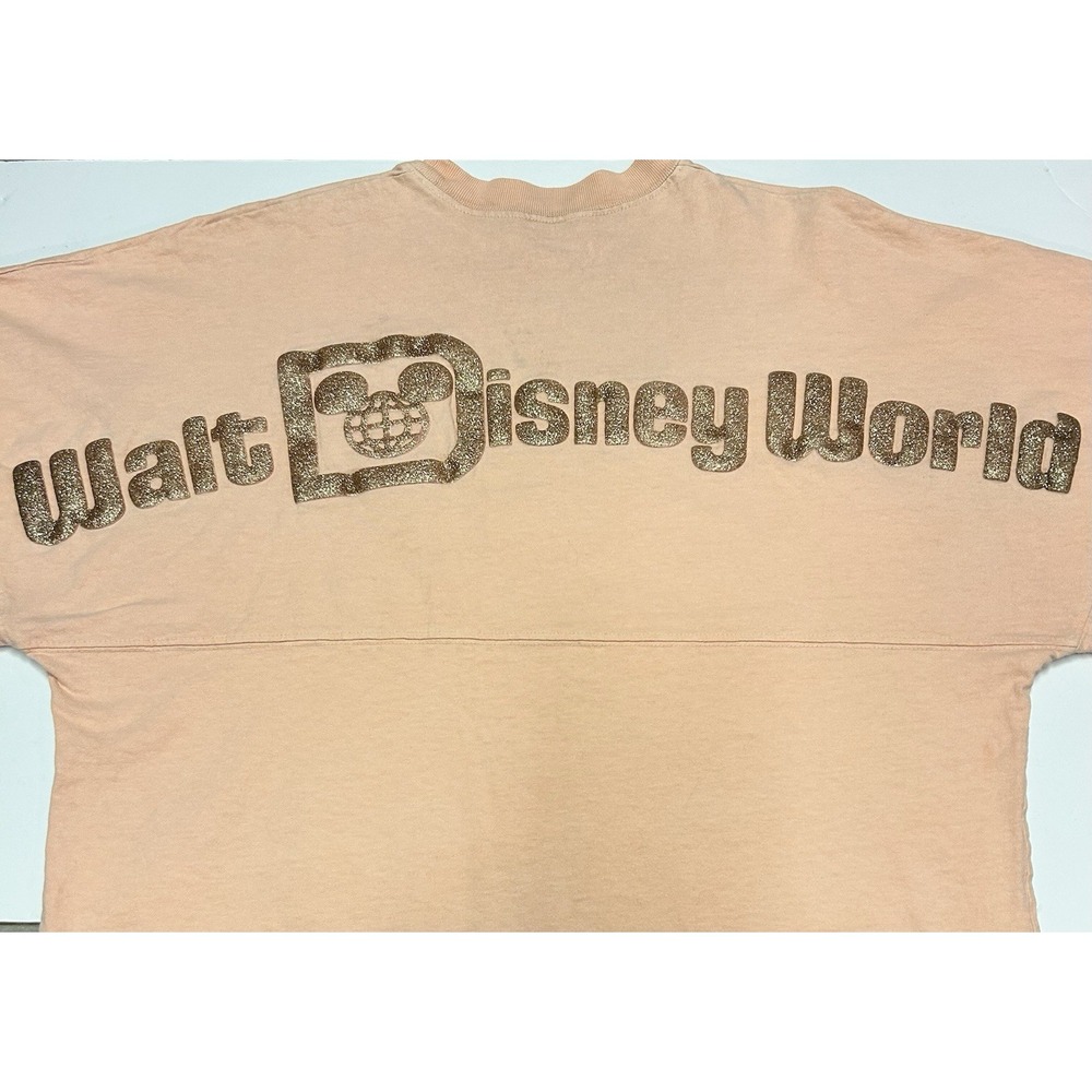 Disney World Spirit Jersey Peach Coral Gold Glitter Puff Print Womens Size Small - Picture 13 of 14